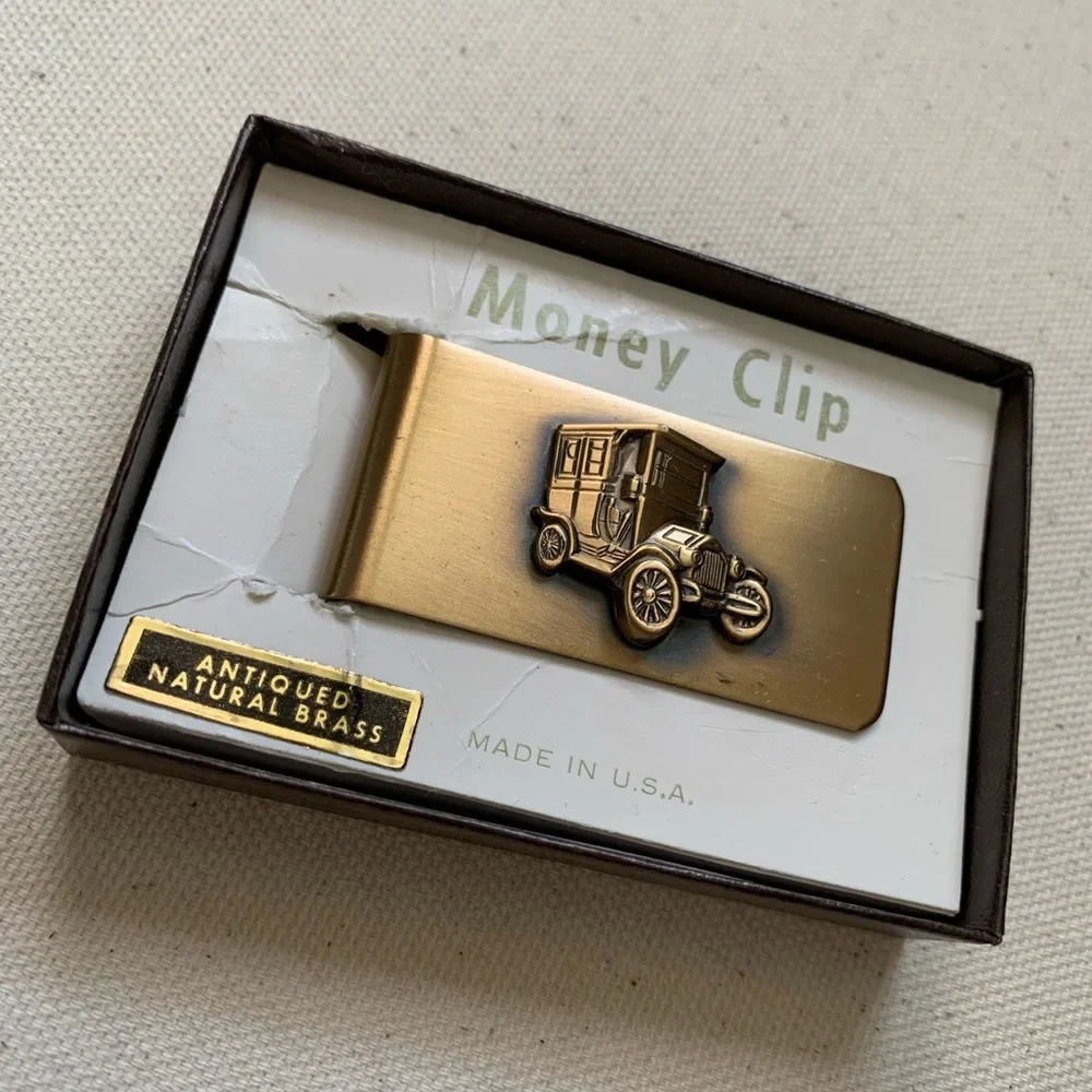 Vintage Brass Money Clip Car Antiqued Natural Valentine’s Metal Gift for Him